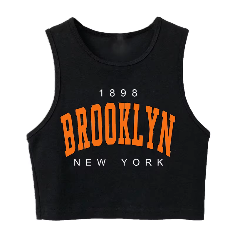 T-shirt court imprimé lettre pour femme, Harajuku, années 90, Brooklyn, style coréen, Y2K, années 18