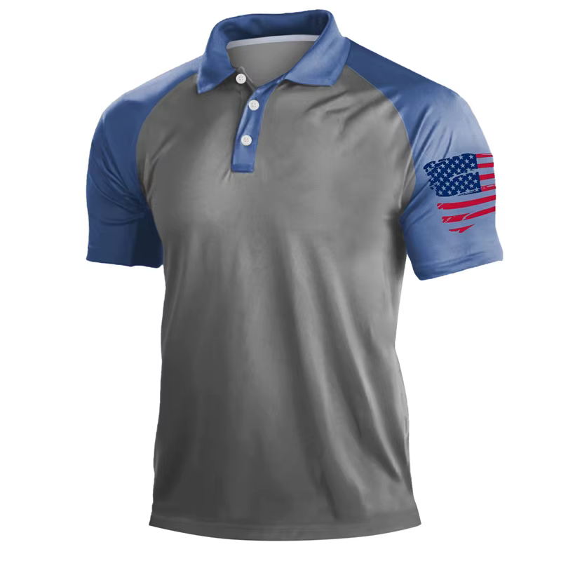 Polo à manches courtes imprimé 3D USA Feel pour hommes, t-shirt à revers, motif cool, sport, fitness
