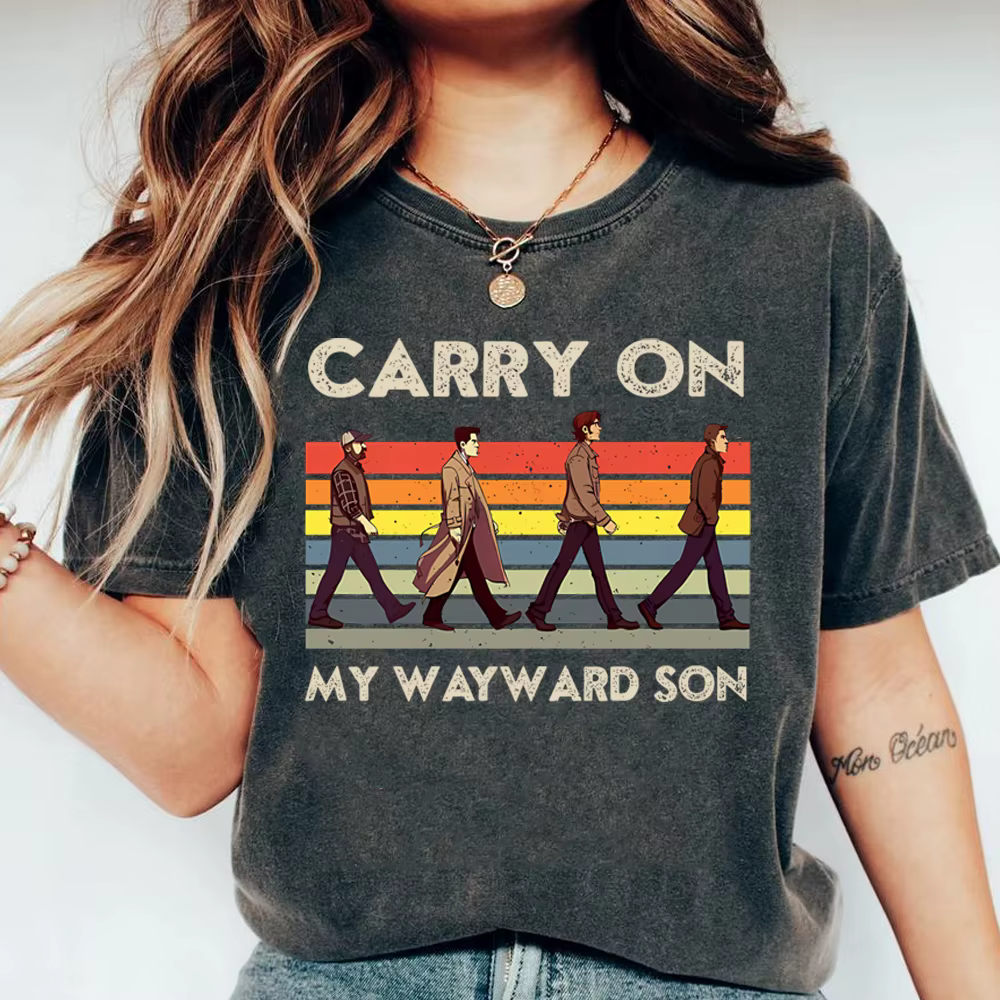 Surnaturel continuer mon fils vers le chemin T-Shirt Vintage Sam et Dean Winchester Brothrs chemise 
