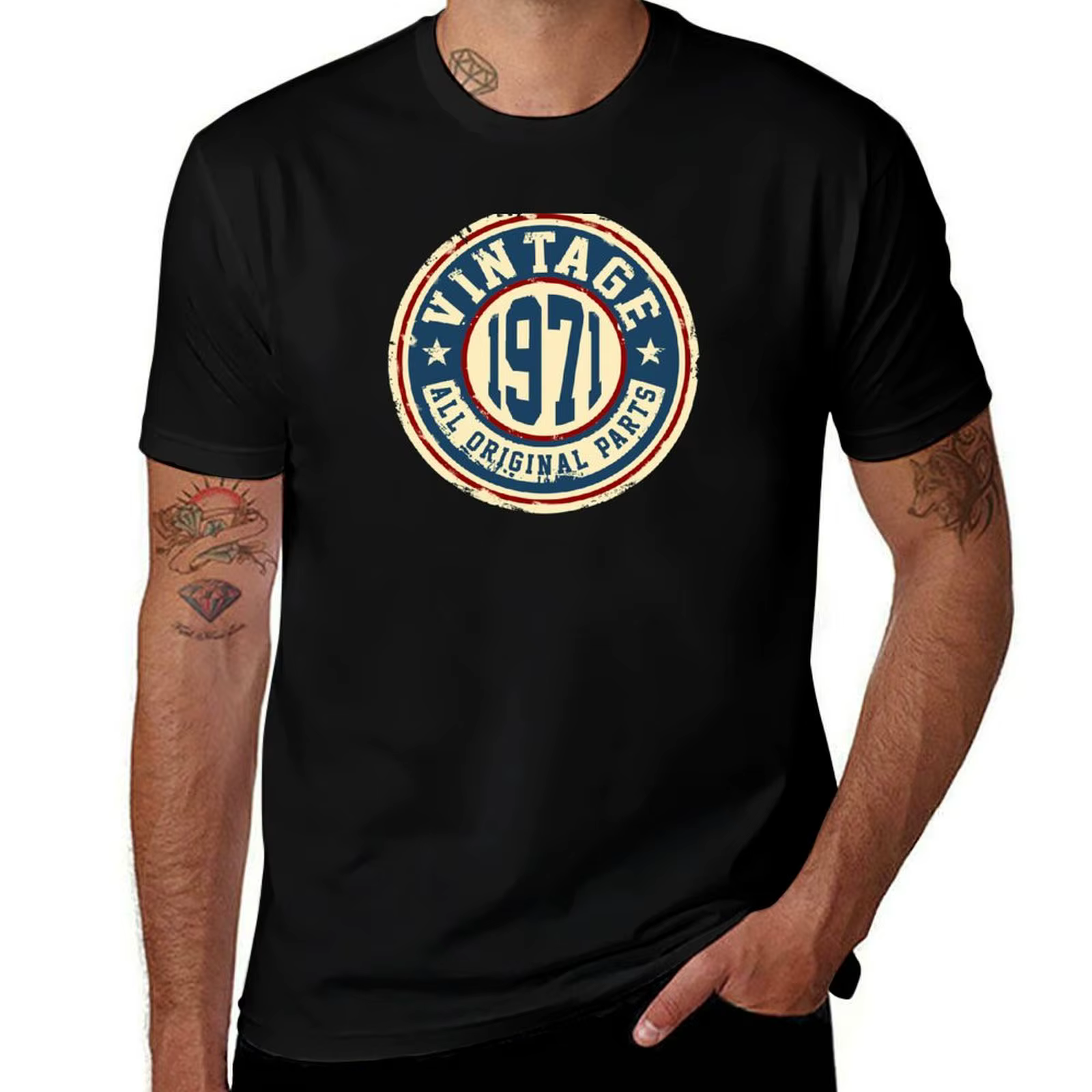 T-shirt vintage 1971 avec toutes les pièces d'origine - T-shirt hipster génial, haut de gamme, coule