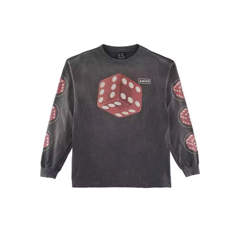 T-shirt à manches longues pour hommes et femmes, motif amusant, impression de lettres craquelées, t-