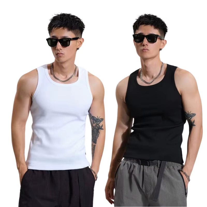 Été solide col carré débardeur coton noir blanc gris femmes hommes grande taille vêtements débardeur