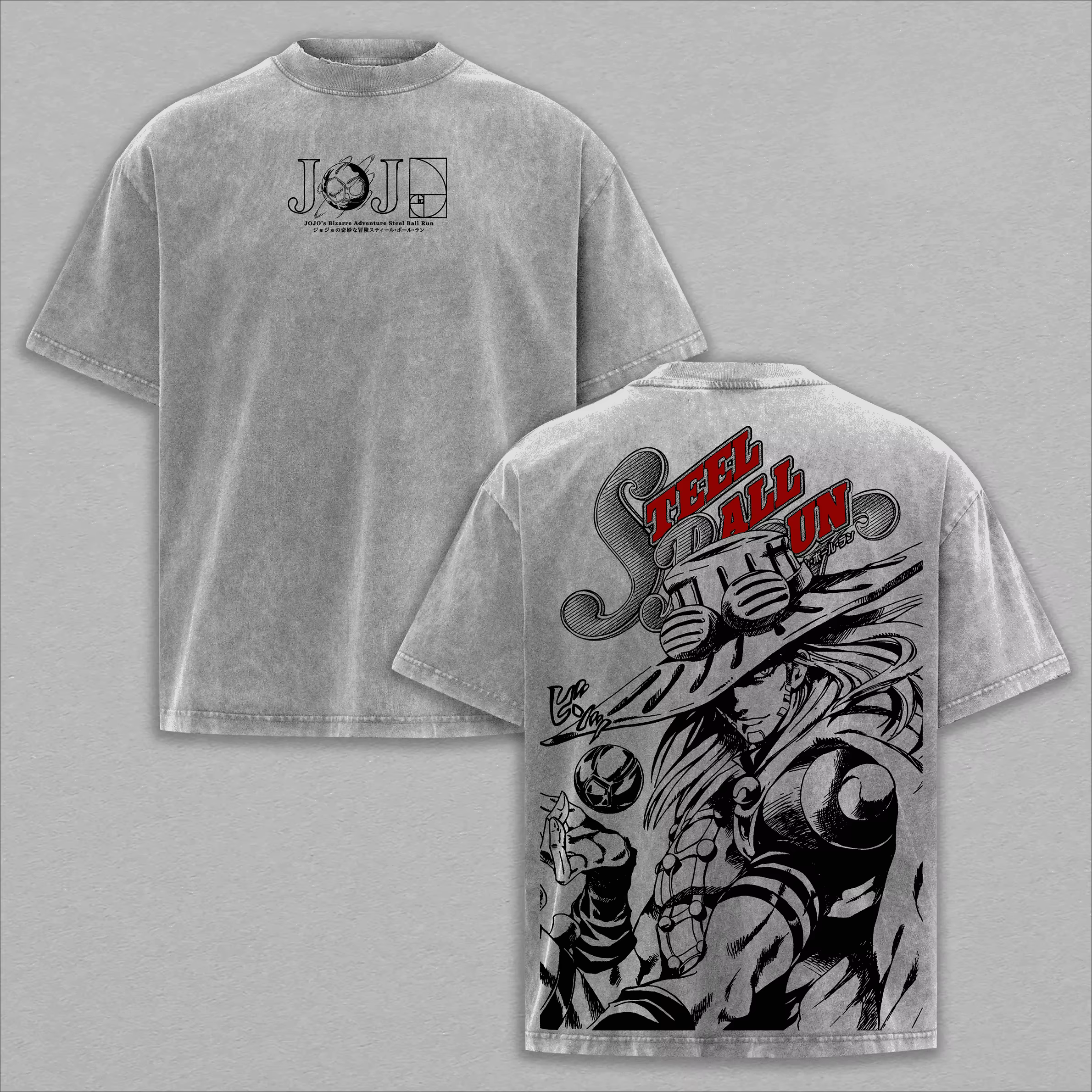 T-shirt Anime JoJo's Bizarre Adventure pour hommes, t-shirt surdimensionné vintage lavé, à manches c