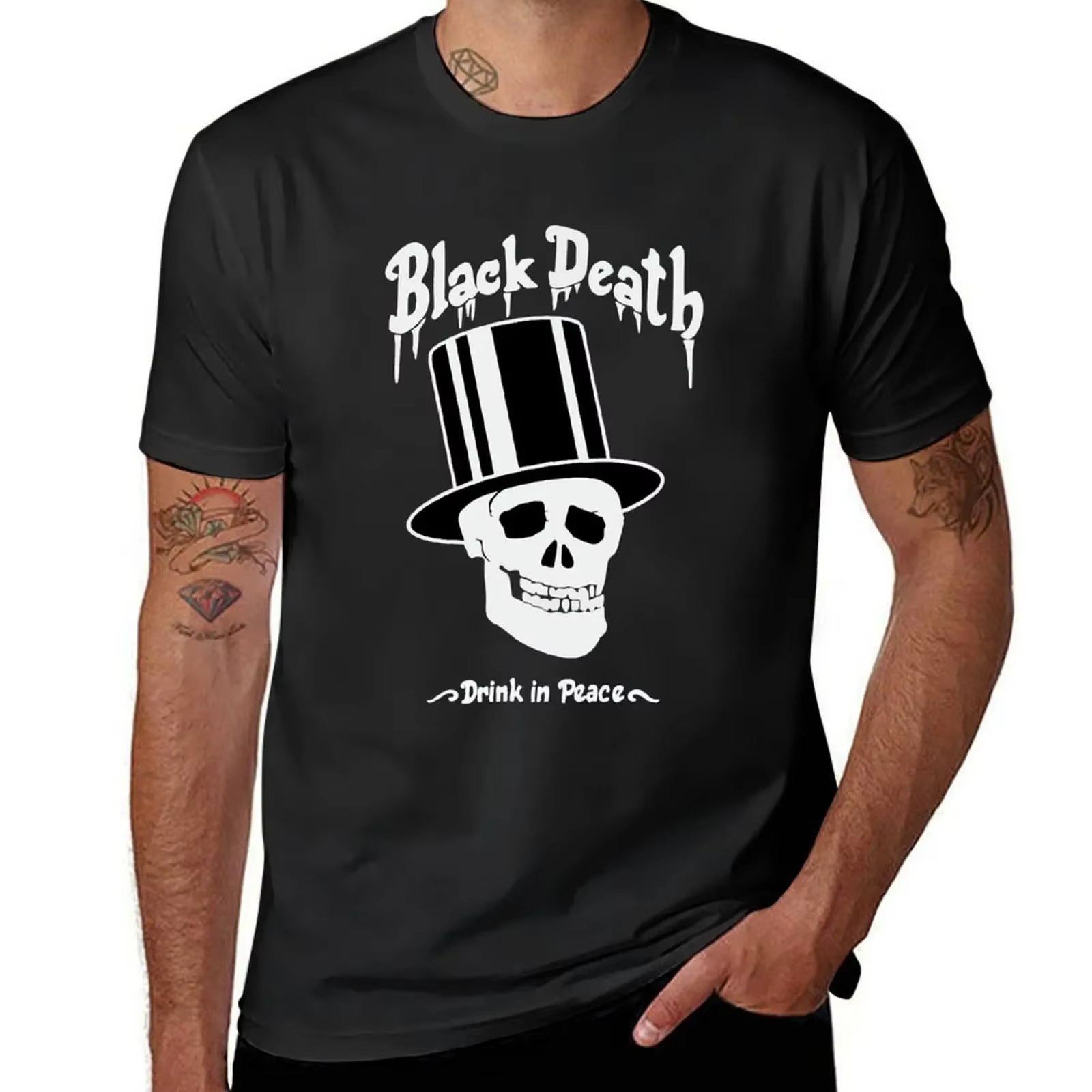 T-shirt surdimensionné avec logo Black Death Vodka pour hommes, impression graphique d'animal micros