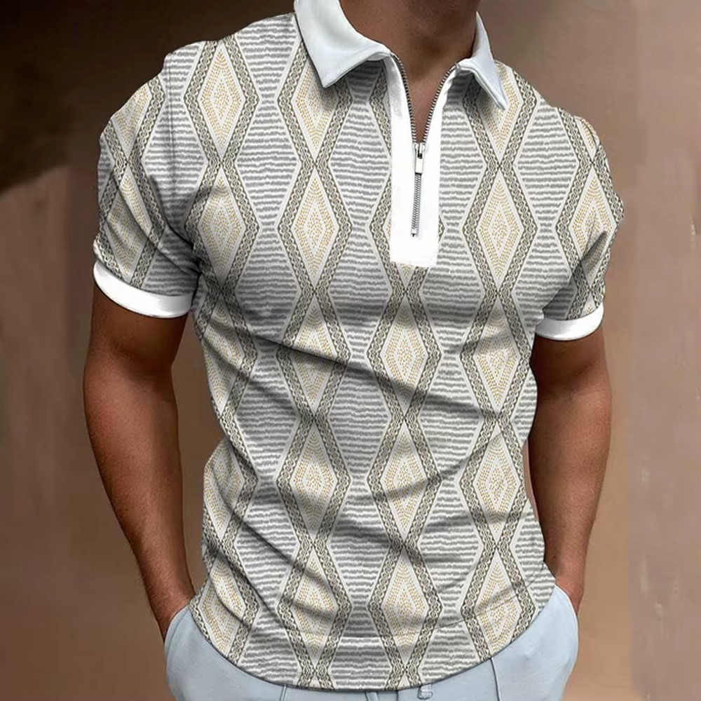 Polo à revers pour homme, imprimé diamant, style outdoor, décontracté et sportif