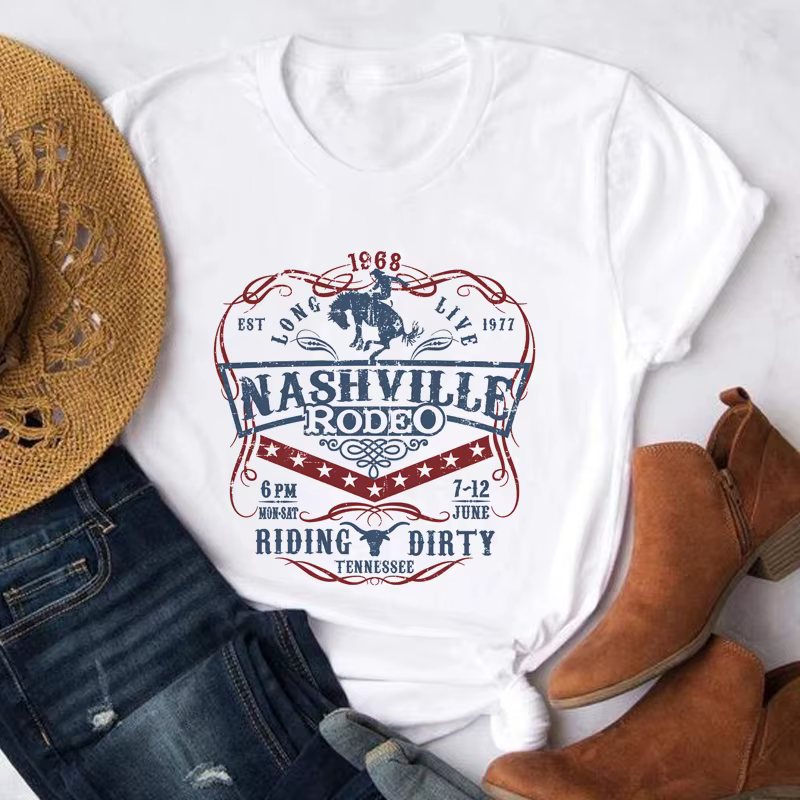 Nashville Rodeo Western graphique T-Shirt femme Vintage Cowgirl Tennessee pays musique T-Shirt dames