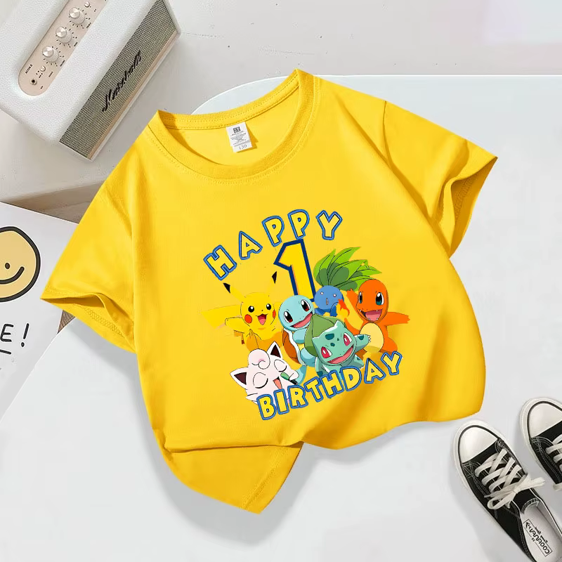 T-shirt Pokémon 2025 – Nouveau pull d'été en coton mignon avec numéro d'anniversaire, haut Kawaii po
