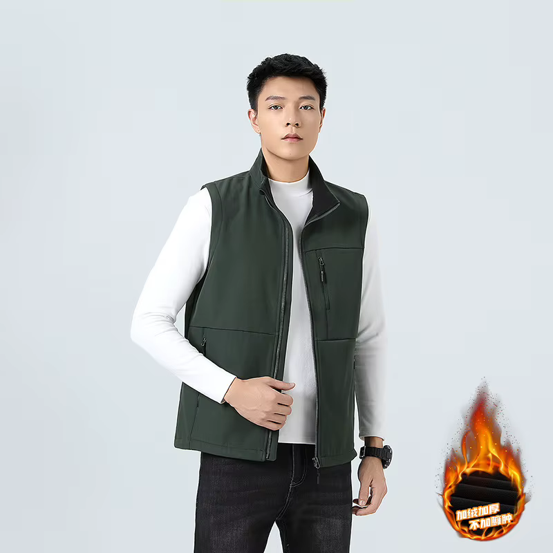Gilet Softshell pour hommes, doublure polaire, décontracté, col montant, vêtements d'extérieur, épau