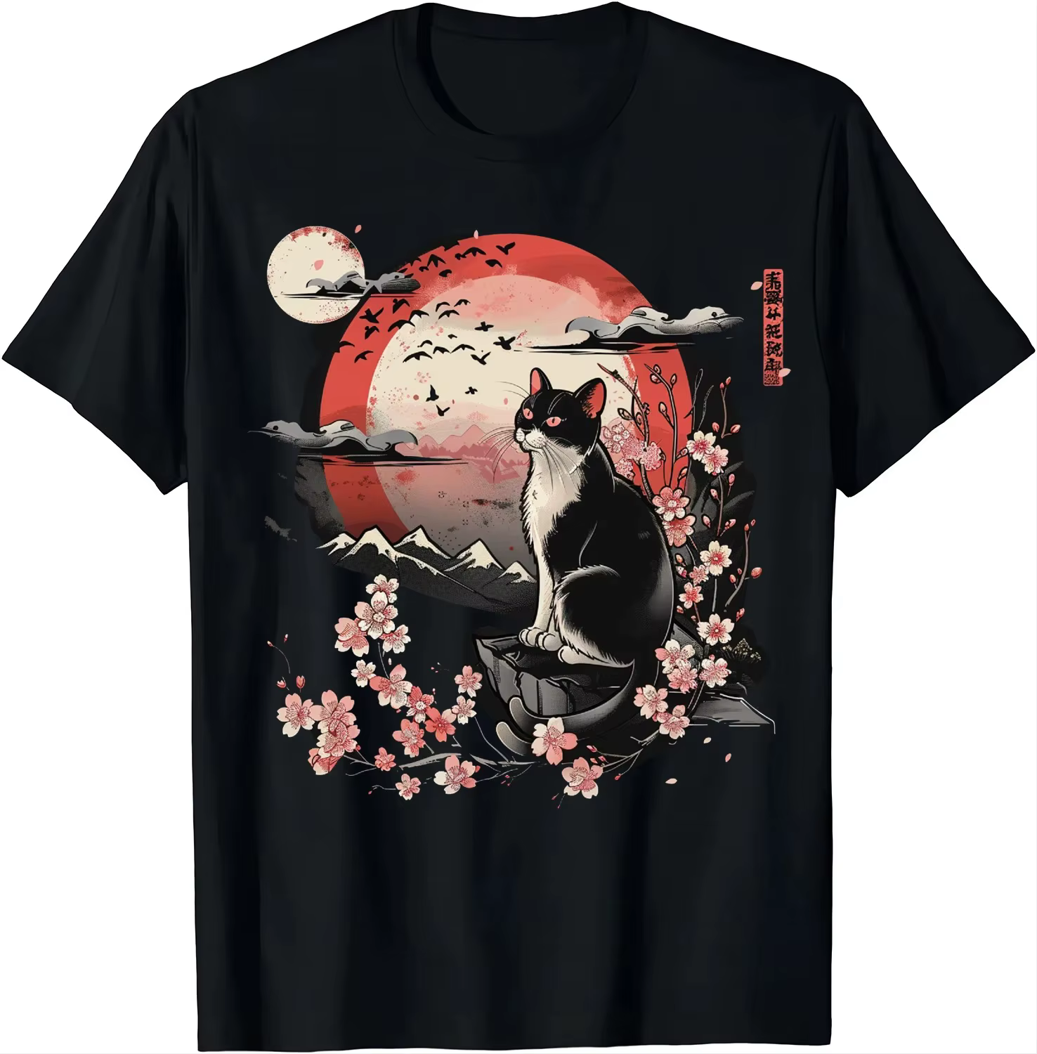 T-shirt pour femme avec motif de chat d'anime mignon, style rétro japonais, motif de chat amusant, T