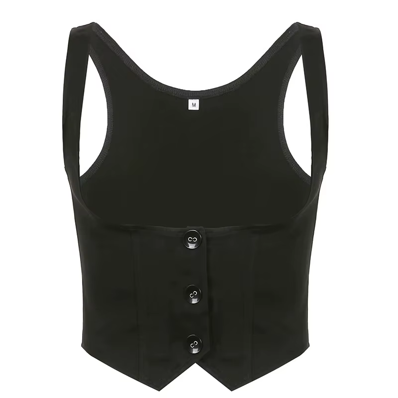 Corset noir avec boutons pour femmes, T-shirt sans manches réglable, vêtements de rue vintage y2k, g