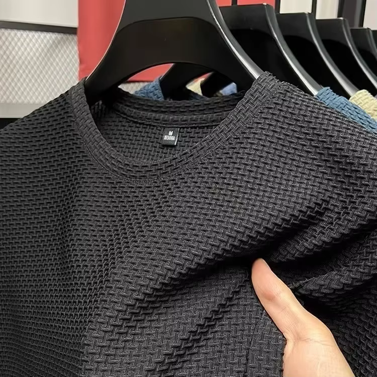 T-shirt à manches courtes en maille de bambou pour hommes, en soie glacée, décontracté, polyvalent, 