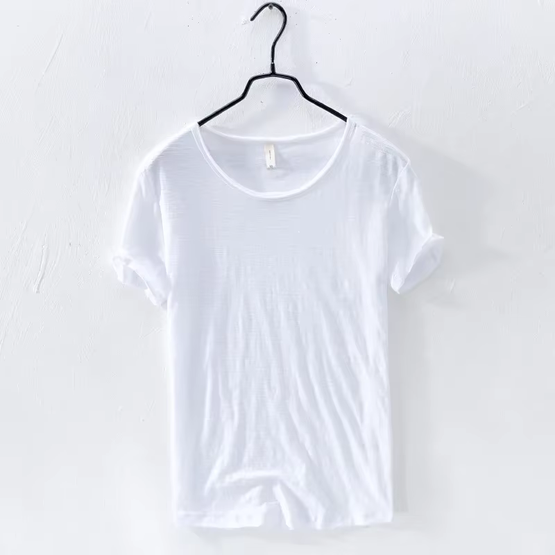 T-shirt rétro Raw Edge pour hommes, 100% coton, léger, respirant, coupe ajustée, monochromatique, co
