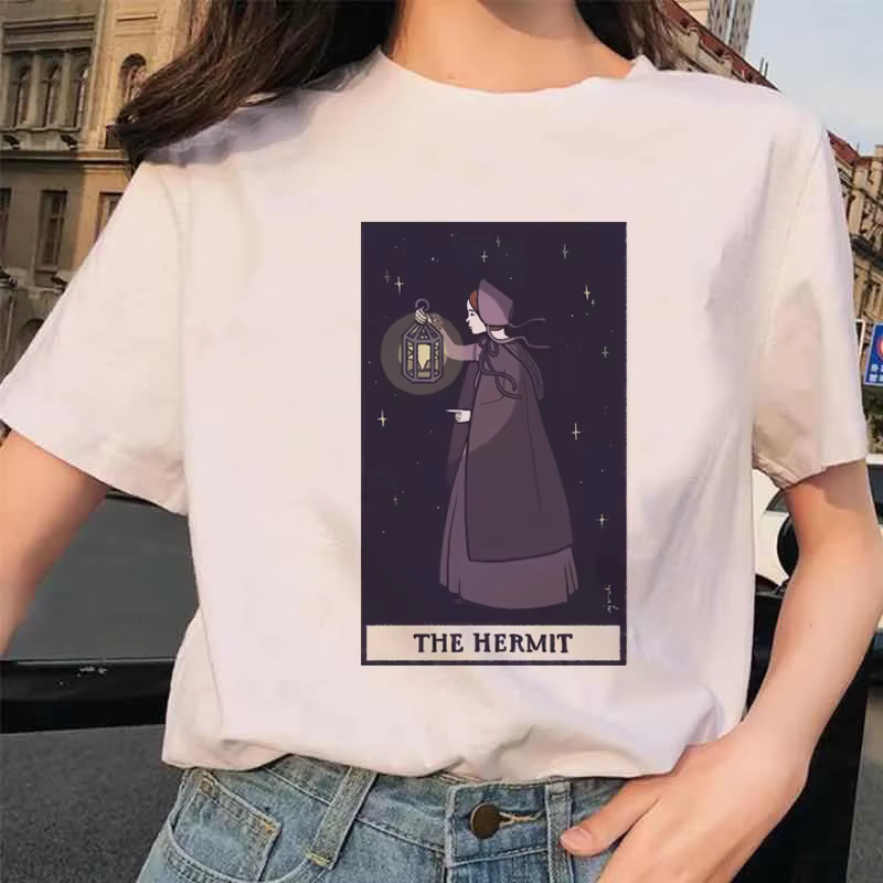 Femmes Tarot carte fleur drôle temps dames dessin animé mode à manches courtes été imprimé T-shirt f