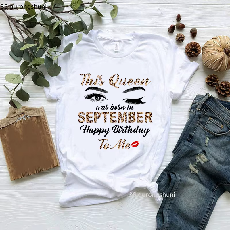T-shirt imprimé léopard graphique pour femmes, This Queen Was Boin, joyeux anniversaire, vêtements d