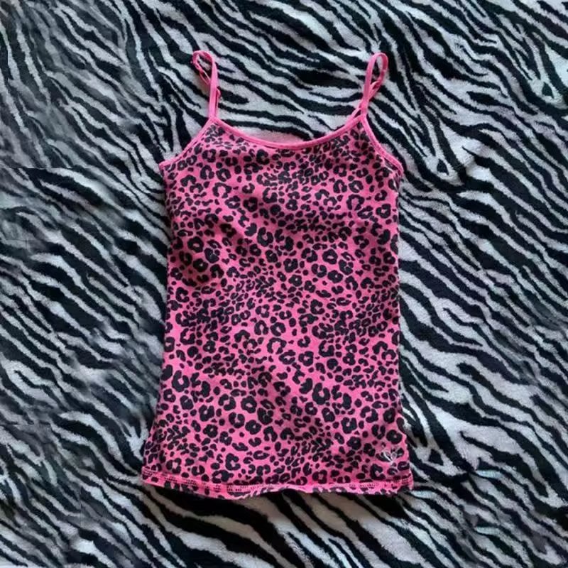 Camisole motif léopard rock esthétique emo girl Y2K crop tops décontracté punk hottie harajuku hip h