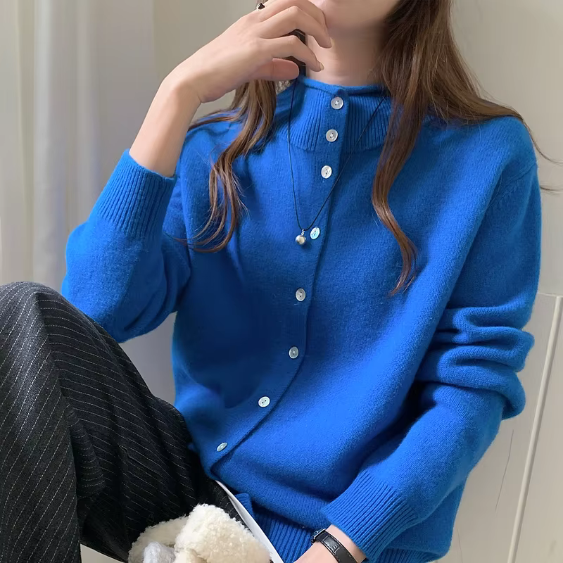 LDZWSM 100% laine haute qualité tricot pull demi-col roulé Cardigan manteau automne et hiver nouvell