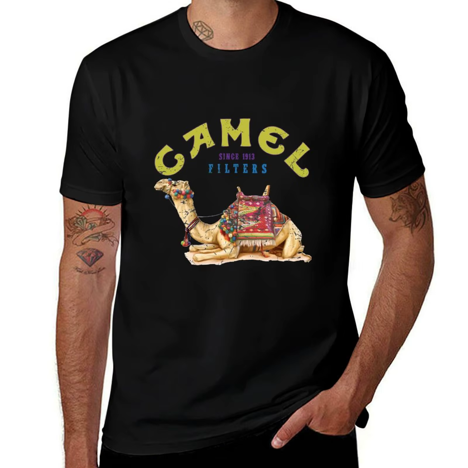 T-shirt à manches courtes décontracté et simple avec motif Joe Camel de Dromedary Camel Crush Cigare