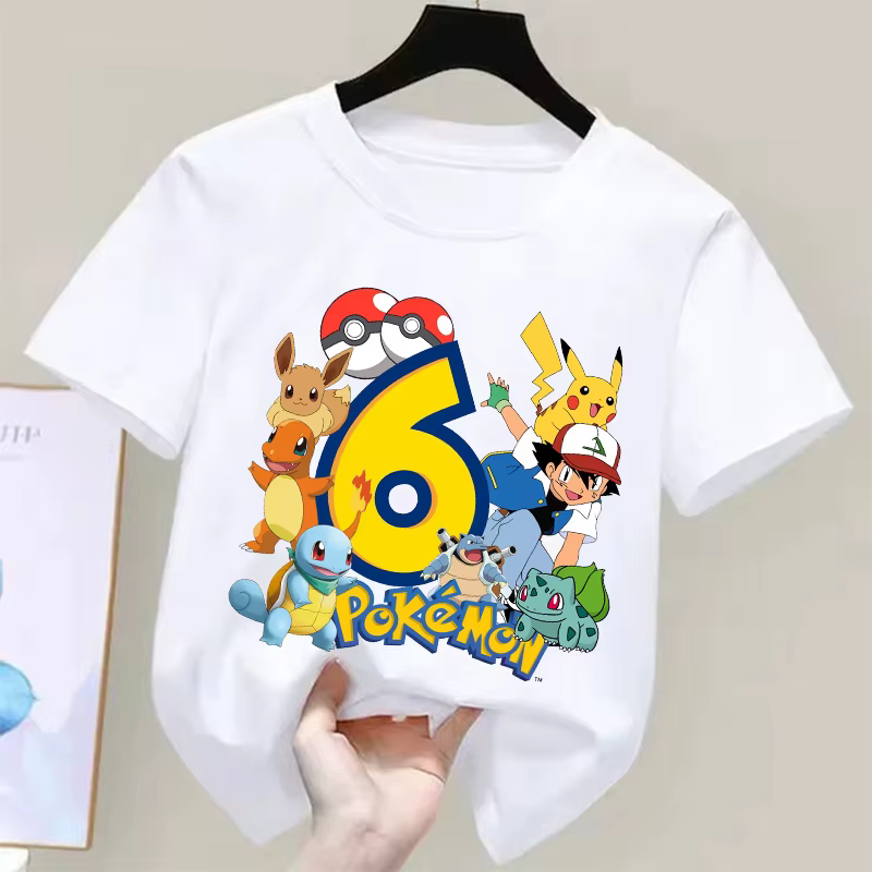 Pokemons Pikachu enfants t-shirts anniversaire numéro 1-9 imprimé t-shirt garçons filles été décontr