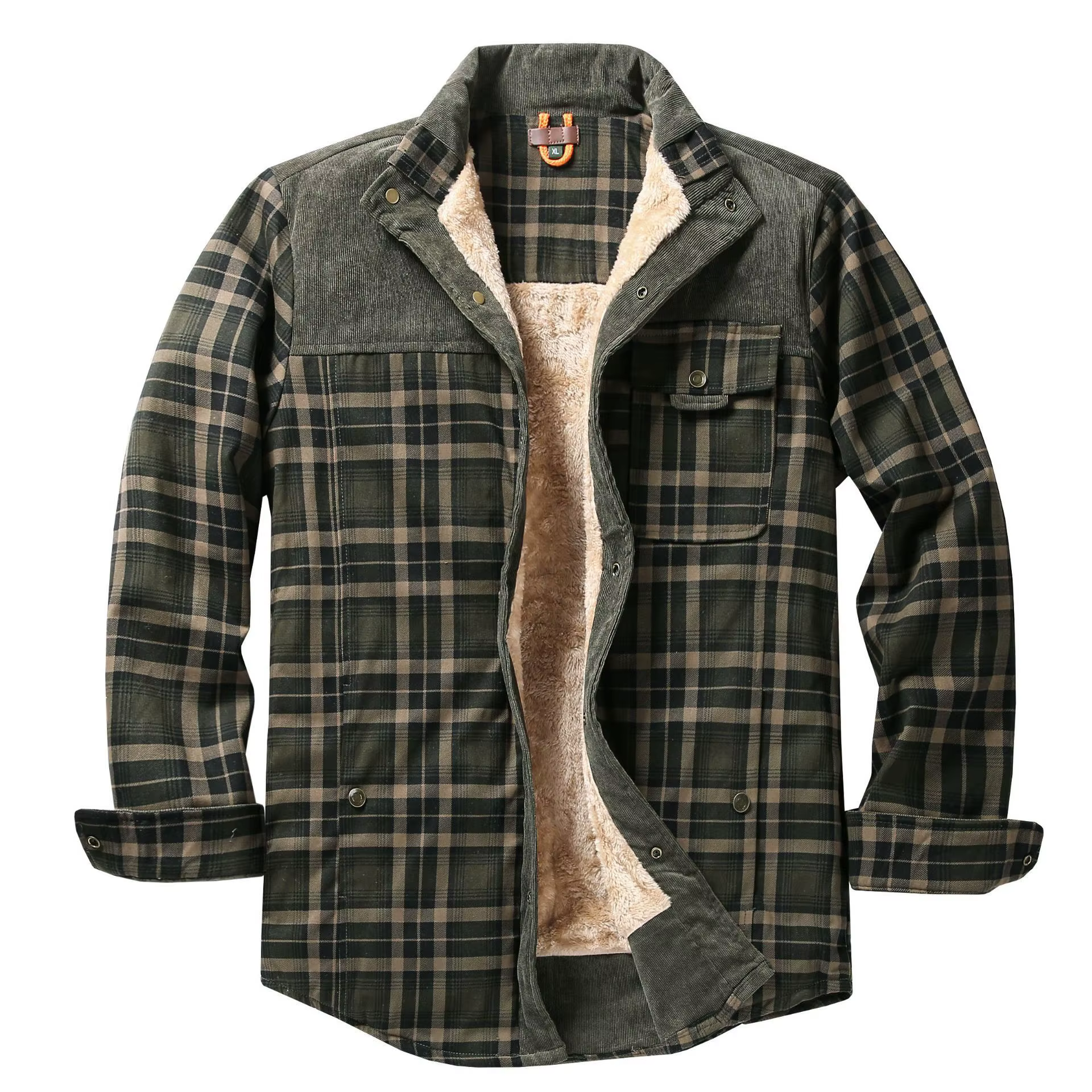 Veste chemise en flanelle pour hommes, manteau chaud doublé polaire à carreaux à manches longues, en