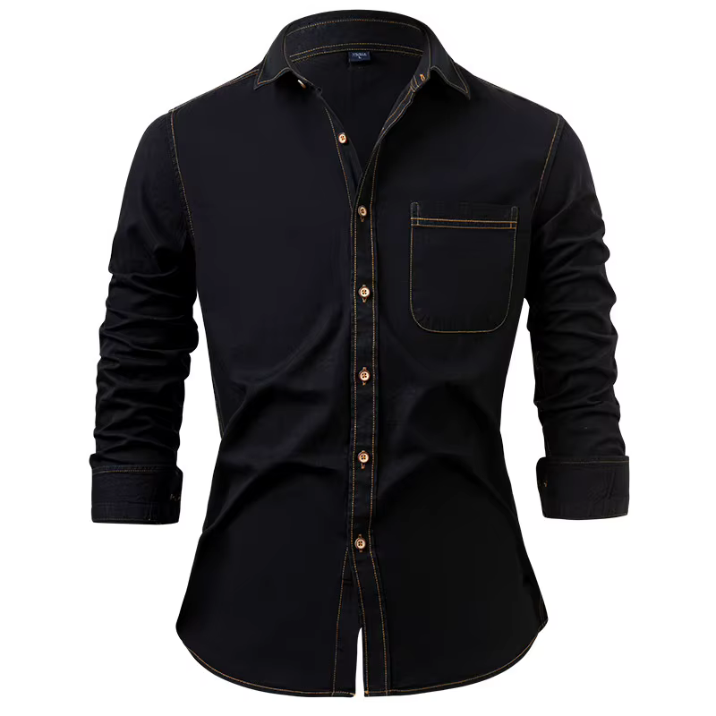 Chemise en jean américaine 2026 pour homme, 100 % coton, infroissable, couleur unie, à manches longu