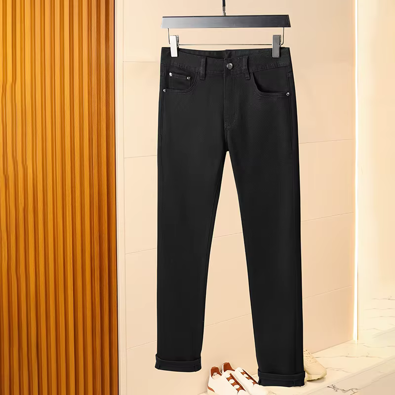 Jean noir pur pour hommes, nouvelle mode de luxe légère, polyvalent, élastique, coupe cintrée, petit
