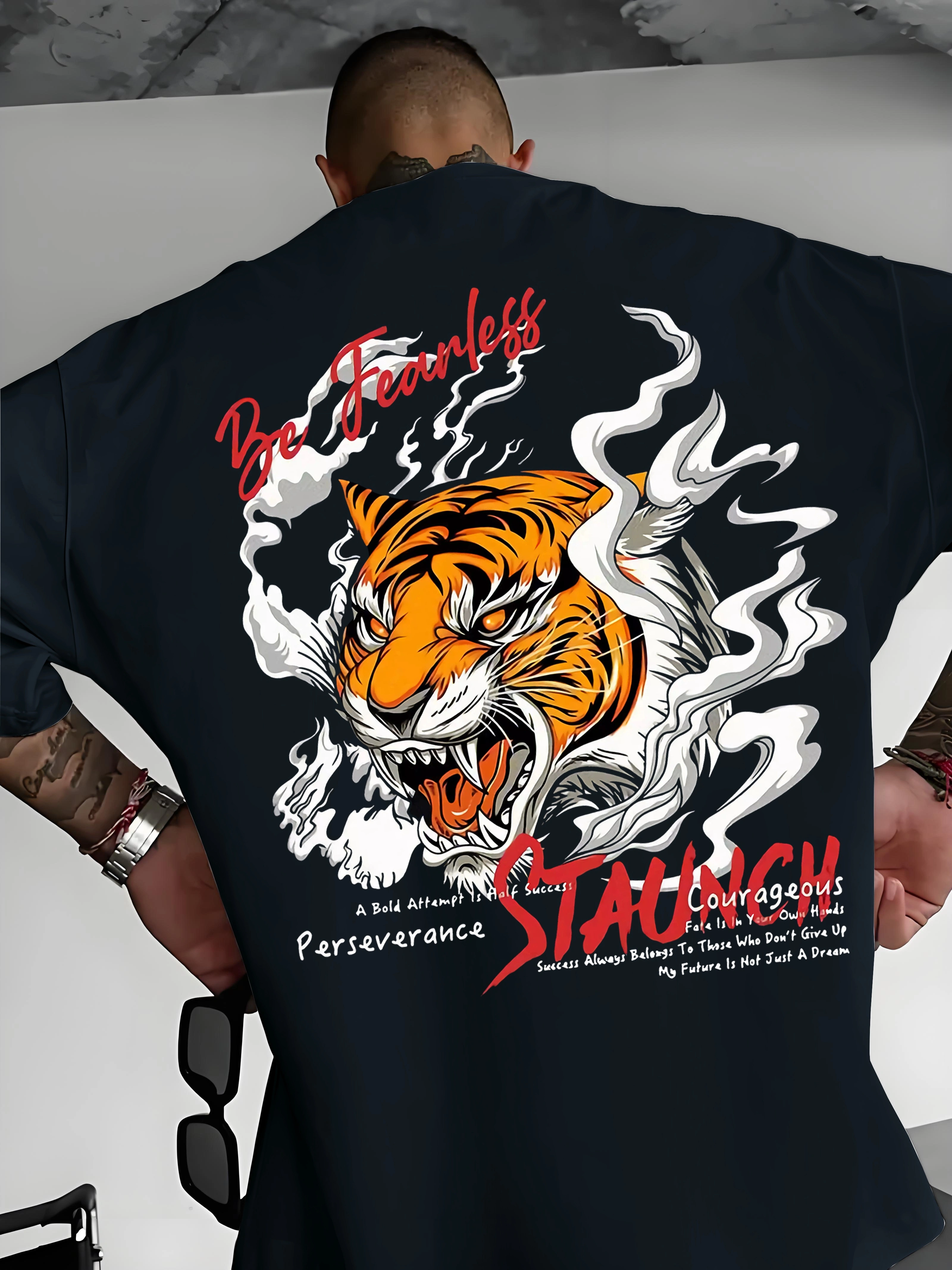 T-shirt col rond pour hommes, mode d'été, motif tigre en colère, Micro élastique, respirant, haut de