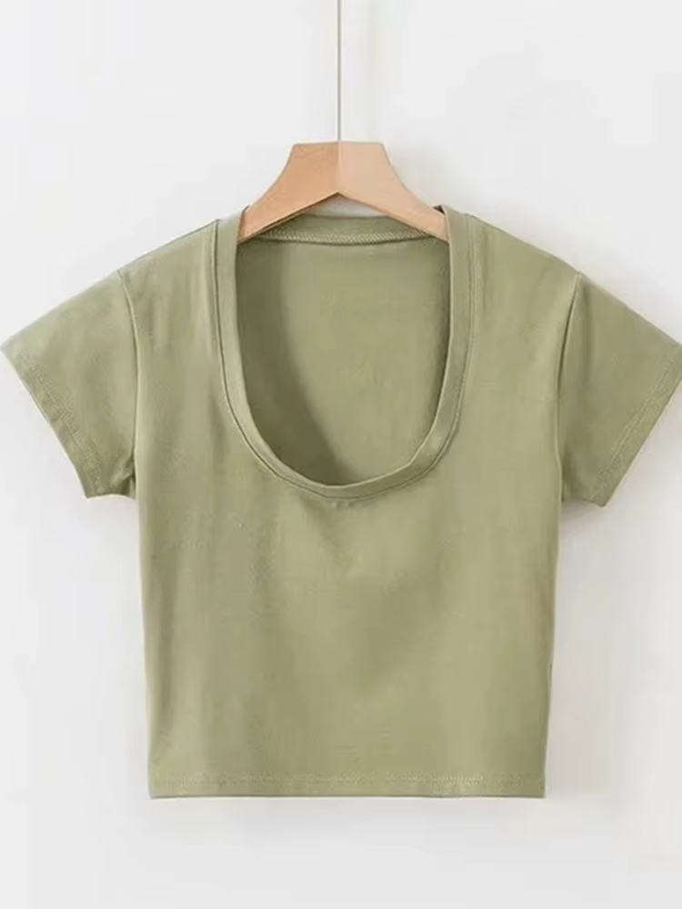 T-shirt manches courtes col en U pour femme, slim, sport, glaçure, sexy, gris, précieux, solide, noi