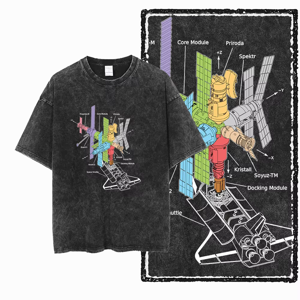 SA ASTRONAUT SPACE THEMES imprimé coton lavé à l'acide graphique unisexe t-shirt Cool Streetwear hom