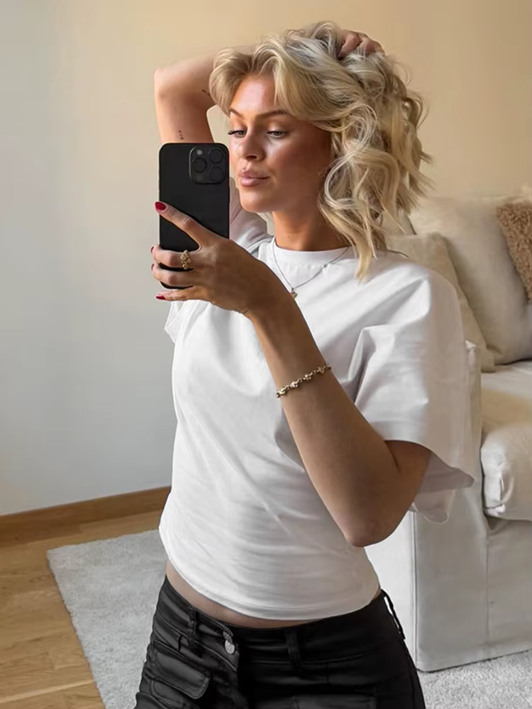 T-shirt court gris pour femmes, col rond, hauts Corset, mode décontractée, solide, Streetwear, print