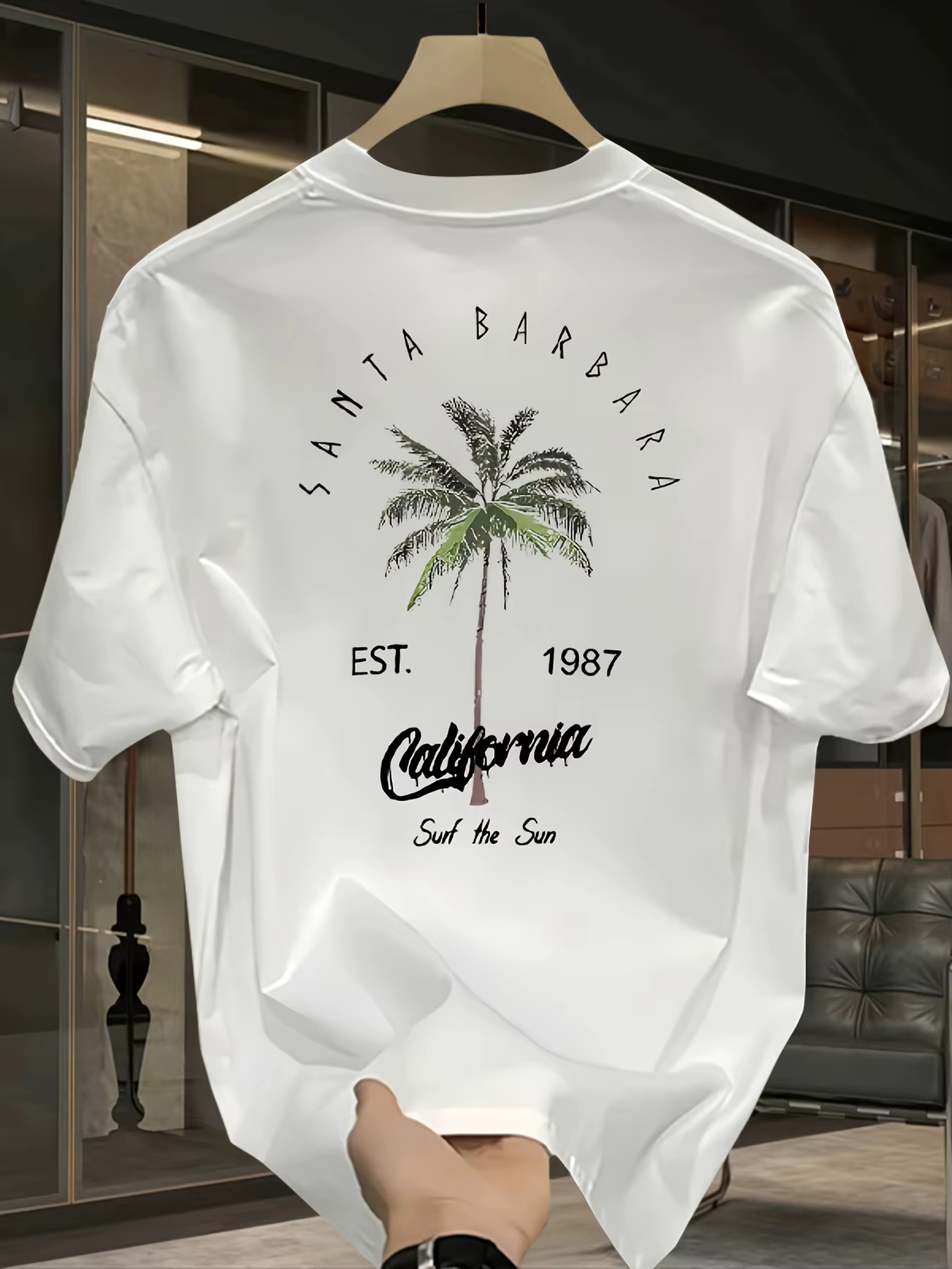 T-shirt rétro inspiré du surf avec motif « Soul The Sea » et palmier unique, 100 % coton, pour homme