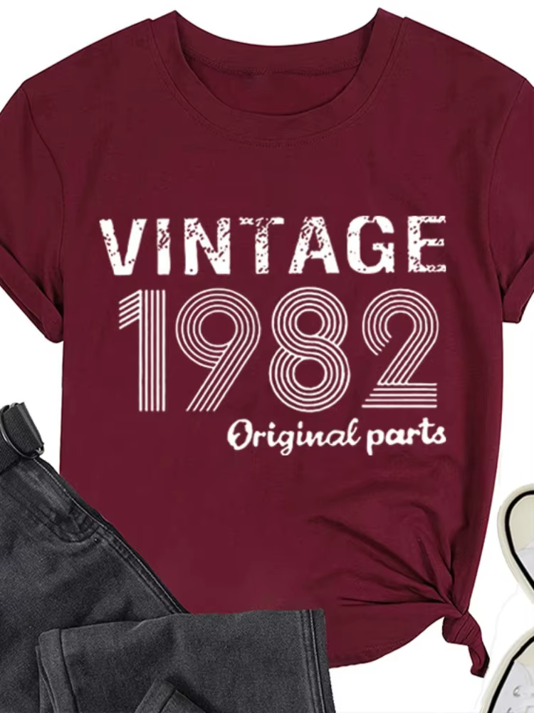 Vintage 1982 Original impression femmes t-shirt à manches courtes col rond lâche femmes t-shirt dame