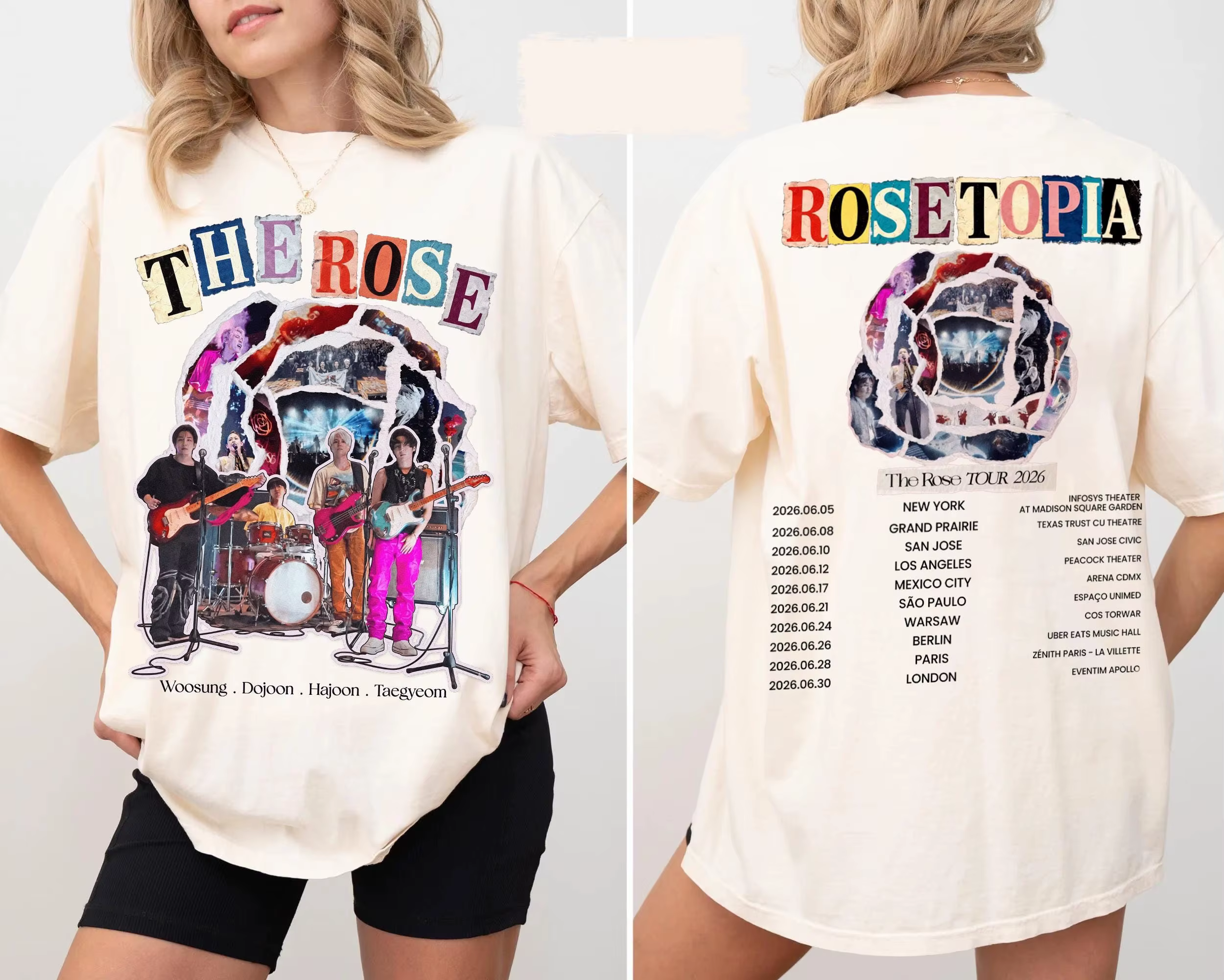 T-shirt The Rose Rosetopia 2026 World Tour Kpop The Rose 2026 Nouvelle Collection Été Homme Femme Co