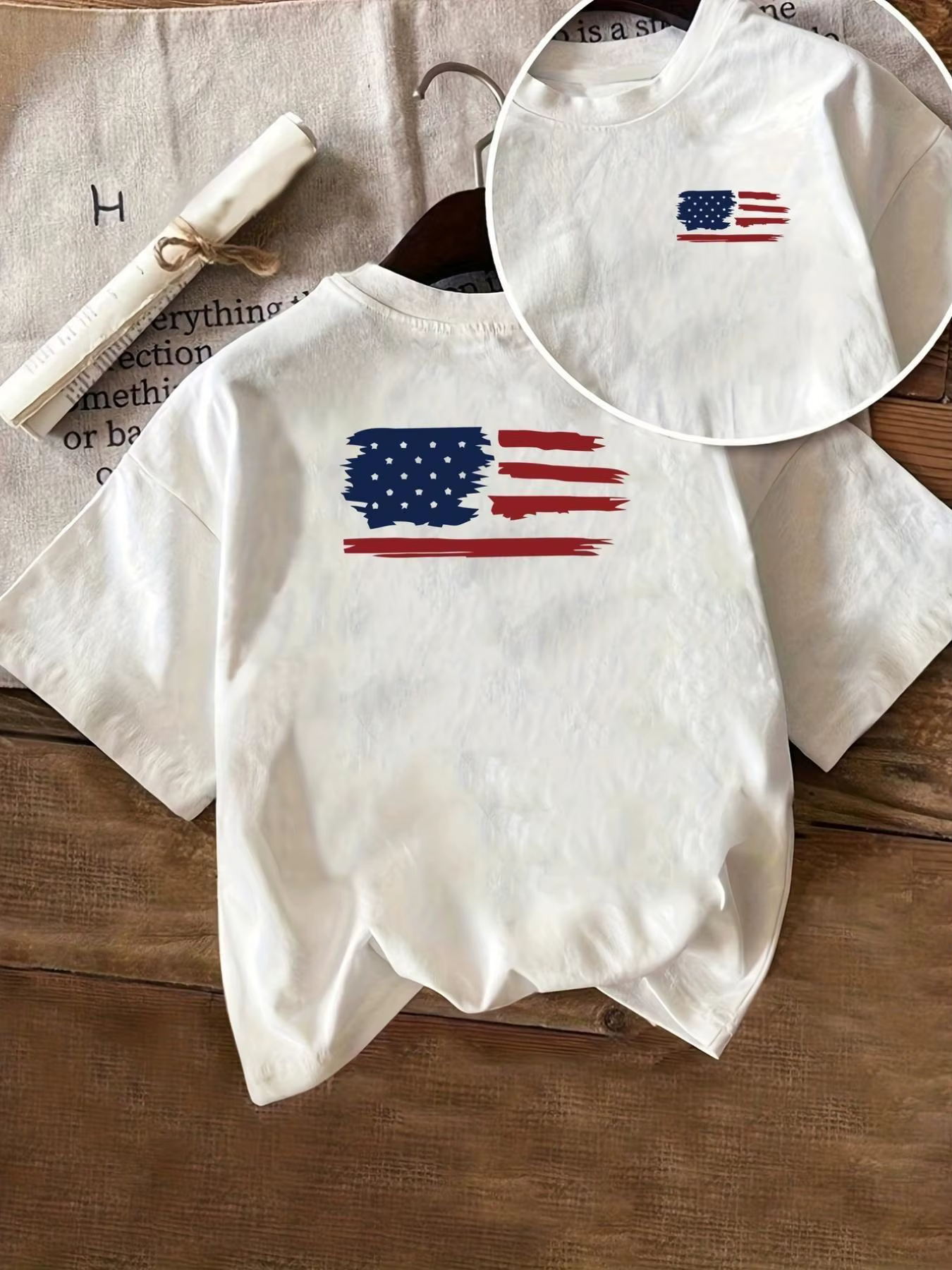 T-shirt tendance pour homme, été, imprimé drapeau américain, style rétro à la mode, 100% coton, déco