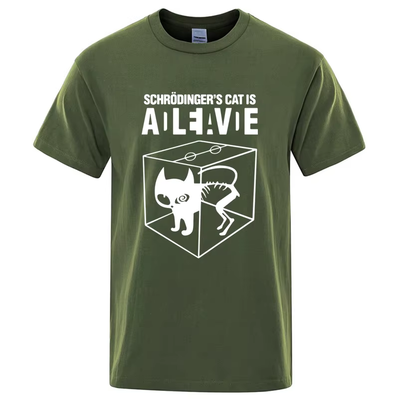 T-shirt homme Top qualité coton Schrodinger chat imprimé été à manches courtes hommes T-shirt décont