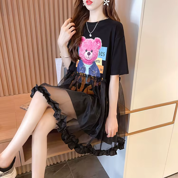 T-shirt manches courtes pour femme, haut d'été en dentelle, amusant, ajusté, Long, décontracté, grap