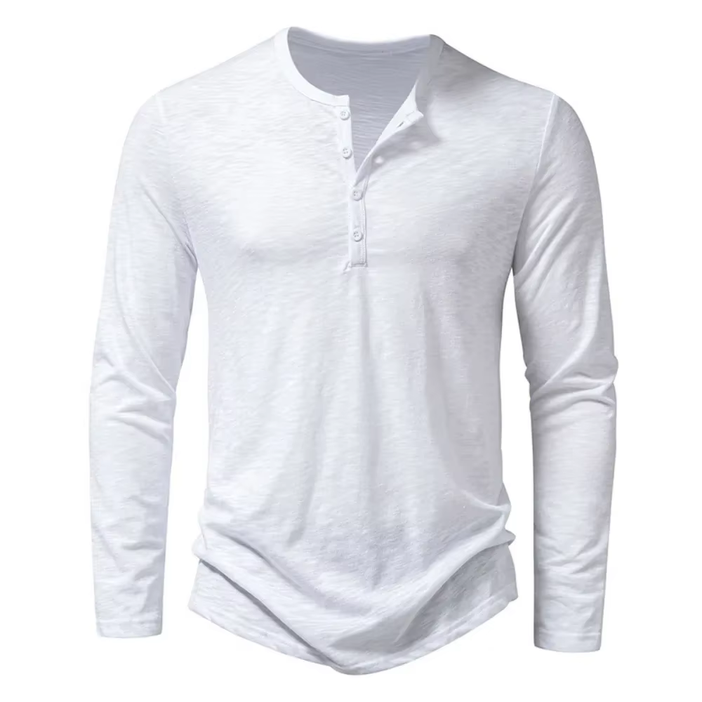 T-Shirt à Manches sulfet Col Henley en Coton pour Homme, Décontracté, Solide, Respirant, Polyvalent,