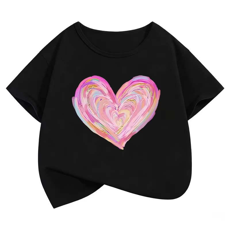 T-shirts amusants imprimés avec un design artistique en forme de cœur coloré, t-shirts pour enfants,