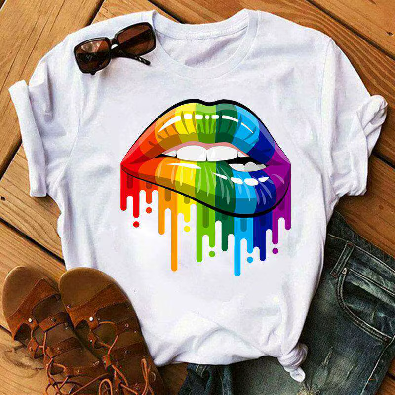 T-shirt tendance unisexe en coton pur imprimé Lips, nouveau t-shirt décontracté à col rond personnal