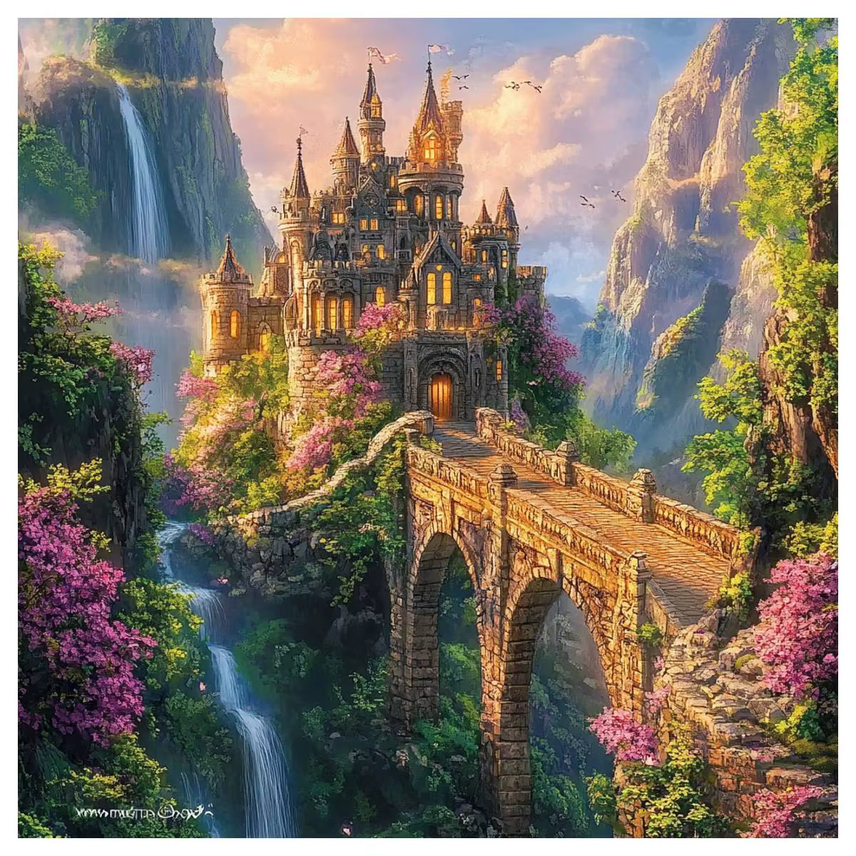 Kit de broderie au point de croix « Le Château dans les Montagnes », 1 pièce, 40x40 cm/15,74 pouces,