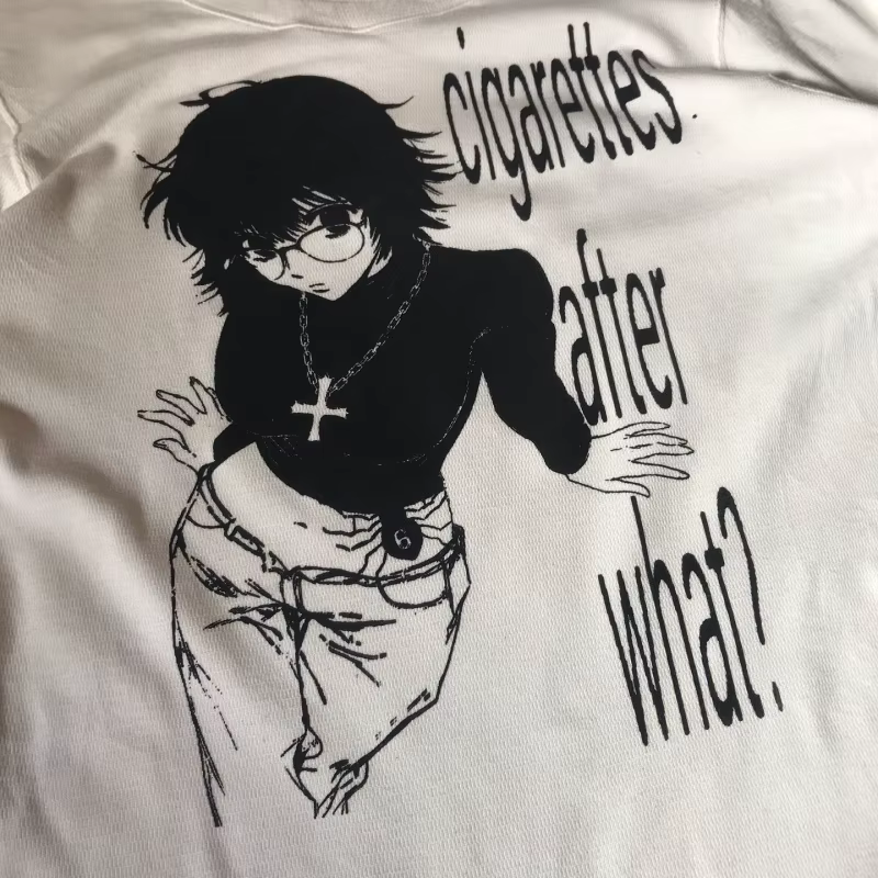 Femmes rétro mignon Harajuku Slim fit hauts dame blanc T-Shirts décontractés filles lettre Anime imp