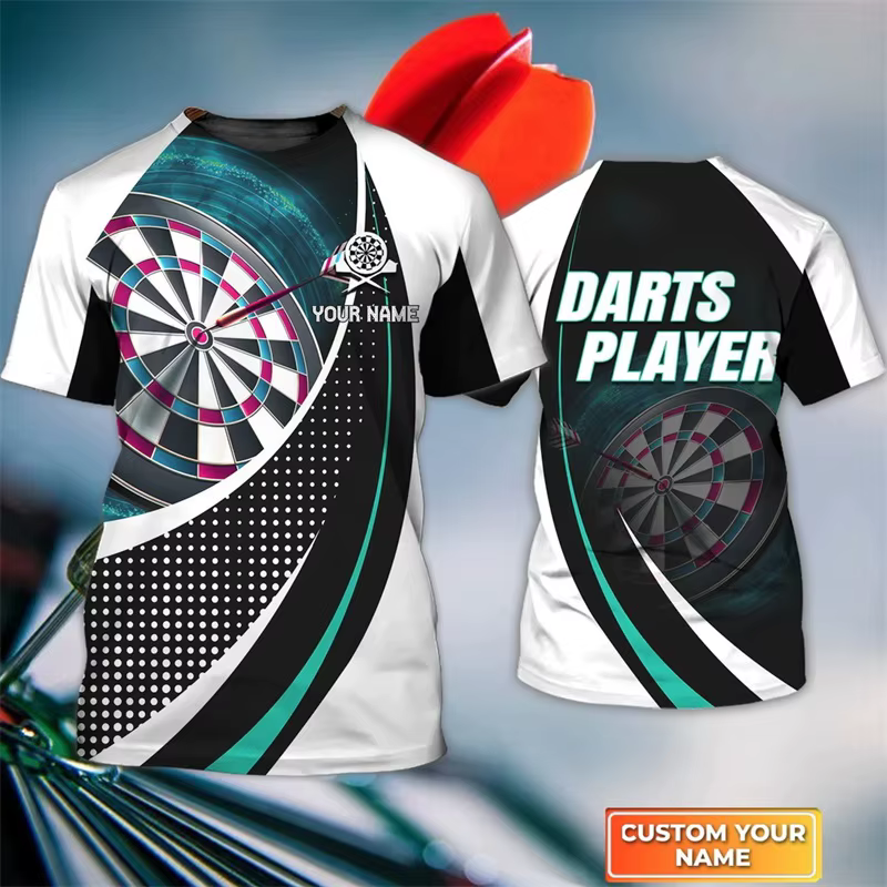 T-shirt de joueur de fléchettes pour hommes, manches courtes, col rond, t-shirts de sport, vêtements