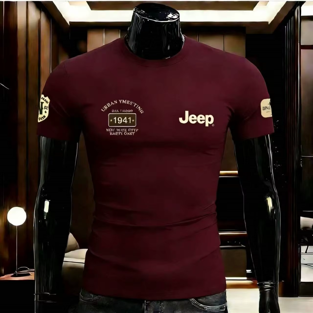 T-shirt d'été 2026 Jeep de haute qualité à col rond en pur coton, respirant, décontracté, imprimé, p