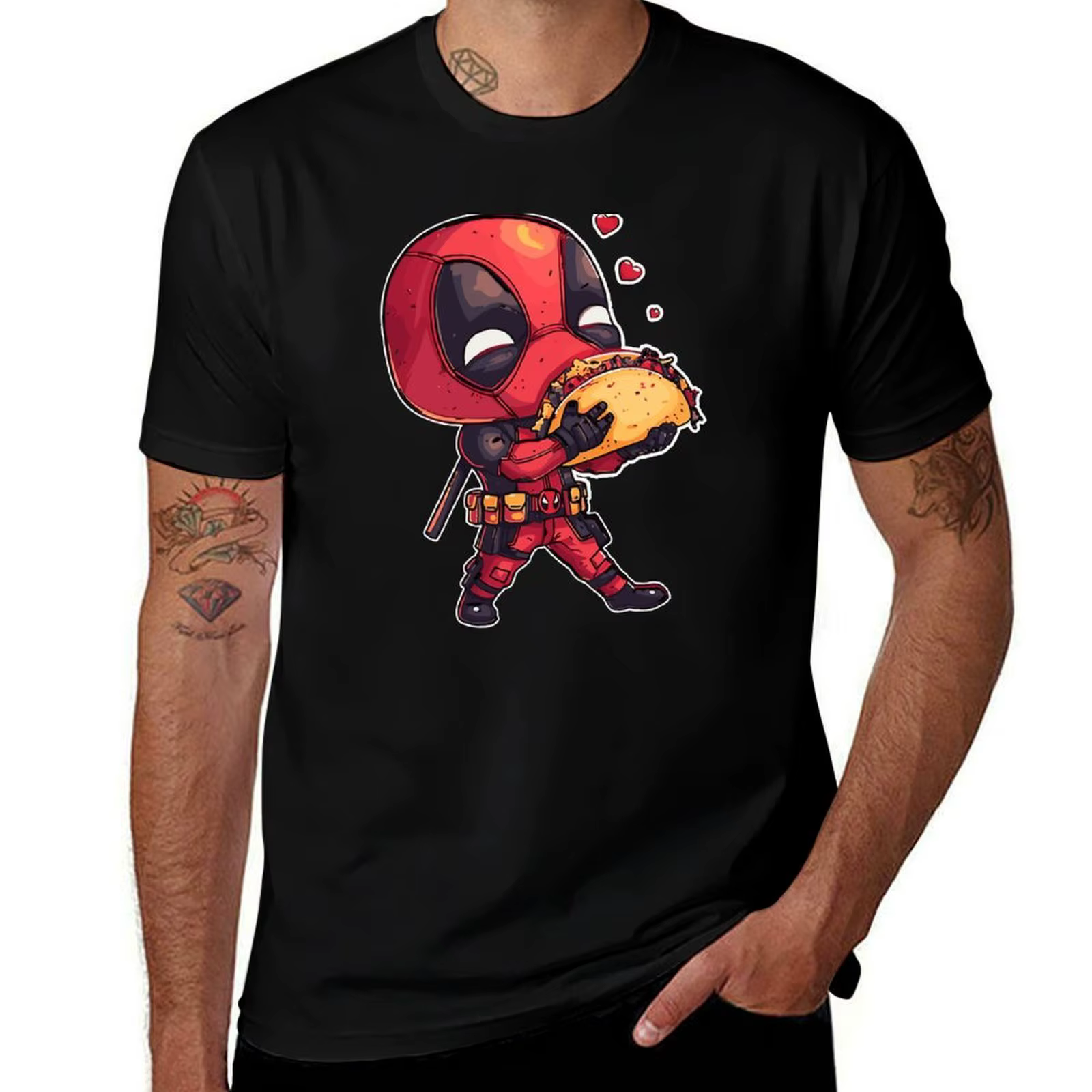 Food Love Chibi D Pool Chimichangas Valentine T-Shirt t-shirts pour homme coton T-Shirt homme coton 
