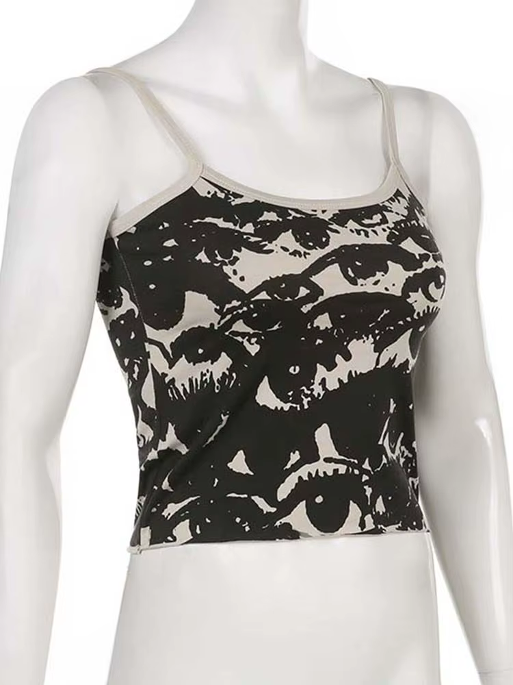 T-shirt Gothique à Manches Courtes pour Femme, Vêtement avec Bretelles Blanches, Streetwear, Harajuk