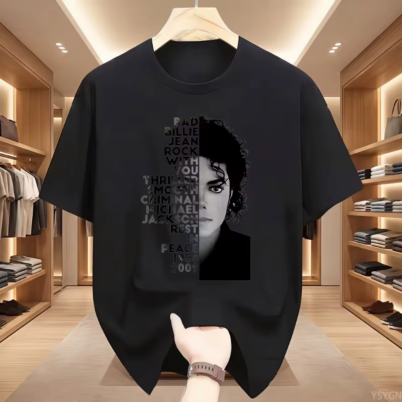 T-shirts Michael Jackson King of Pop pour femme, manches courtes, T-shirt décontracté à col rond imp