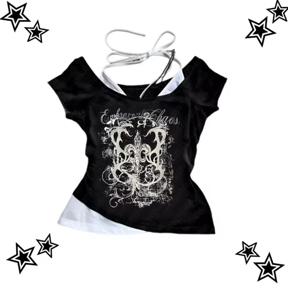 T-Shirt Punk Vintage des années 90 pour femmes, Streetwear d'été, Sexy, manches courtes, gothique, S