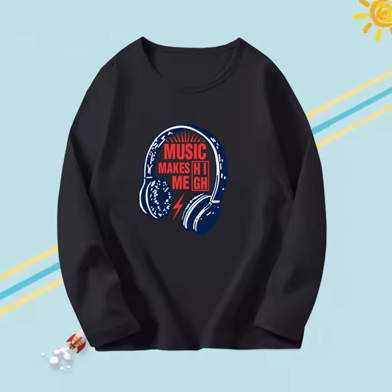 T-shirt à Manches sulfpour Enfant Garçon, Décontracté, Base, Musique, Mode Printemps-Automne