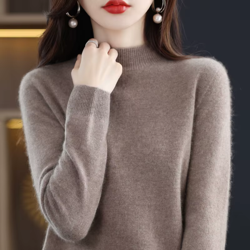 Pull en cachemire 100% laine mérinos pour femme, pull à manches longues et col semi-haut, nouveau pu
