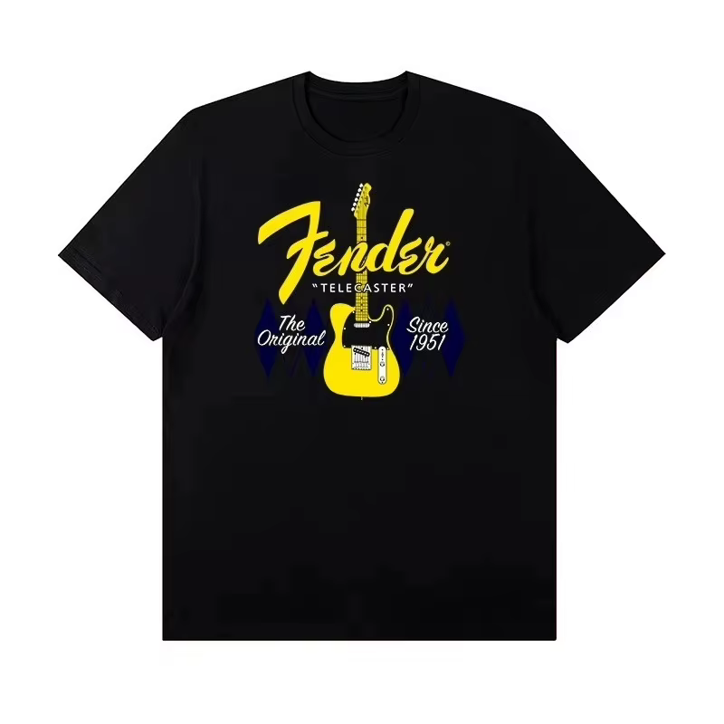 Fender EST 1946 T-shirt avec logo vintage pour hommes et femmes, décontracté, en coton, à manches co