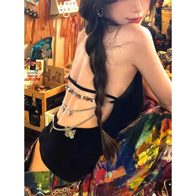 MEXZT Y2K rouge débardeur femmes Streetwear Sexy dos nu noir haut à licou été Gyaru Coquette esthéti